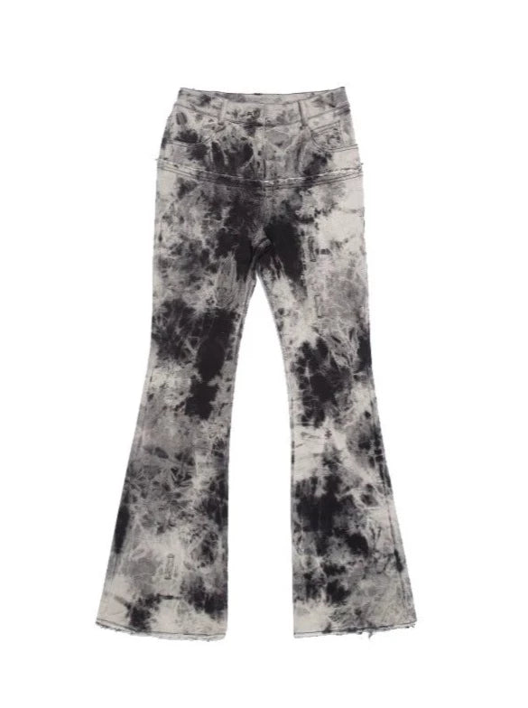 Tie-dye washed micro flared pants + accessory bag