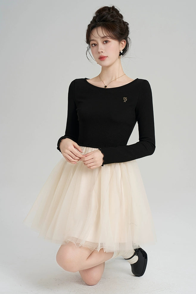 パッチワークメッシュフレンチドレス