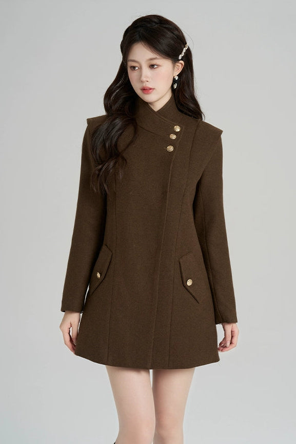 レトロウールンスタンドアップカラーコート