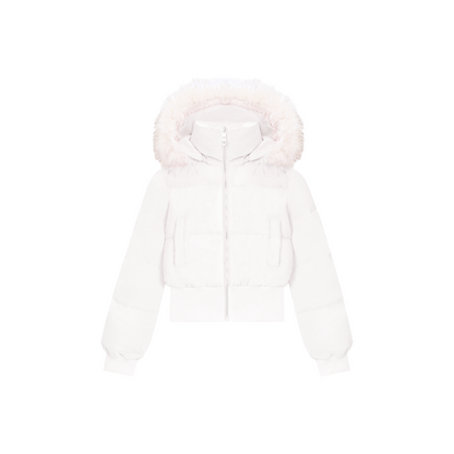 スノーベルベットフェザーフーデッドダウンジャケット