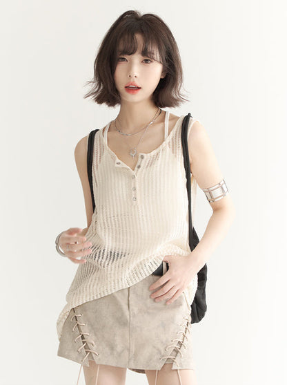 Openwork Sheer Vest Sleeveless Top