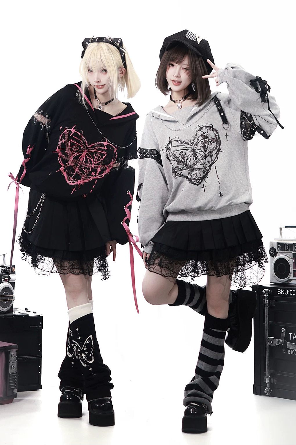 Dark Subculture Butterfly Sweatshirt + Skirt