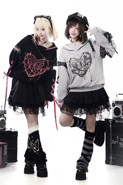 Dark Subculture Butterfly Sweatshirt + Skirt