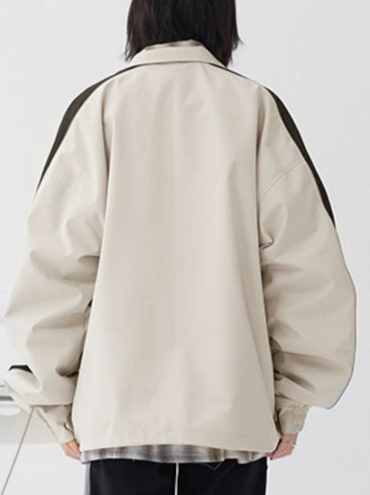 Loose Neutral Style Stitch Contrast Collar Jacket