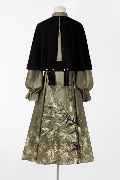 Chic Dark China Print Dress + Shawl