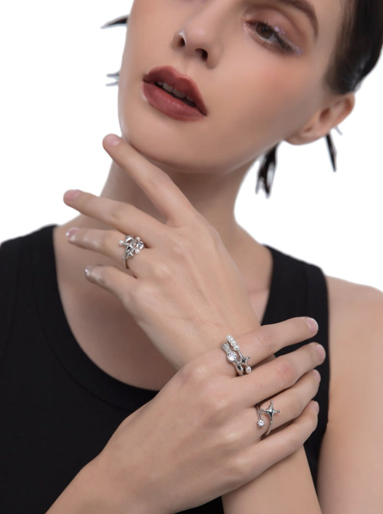 Three Piece Mode Silver Ring