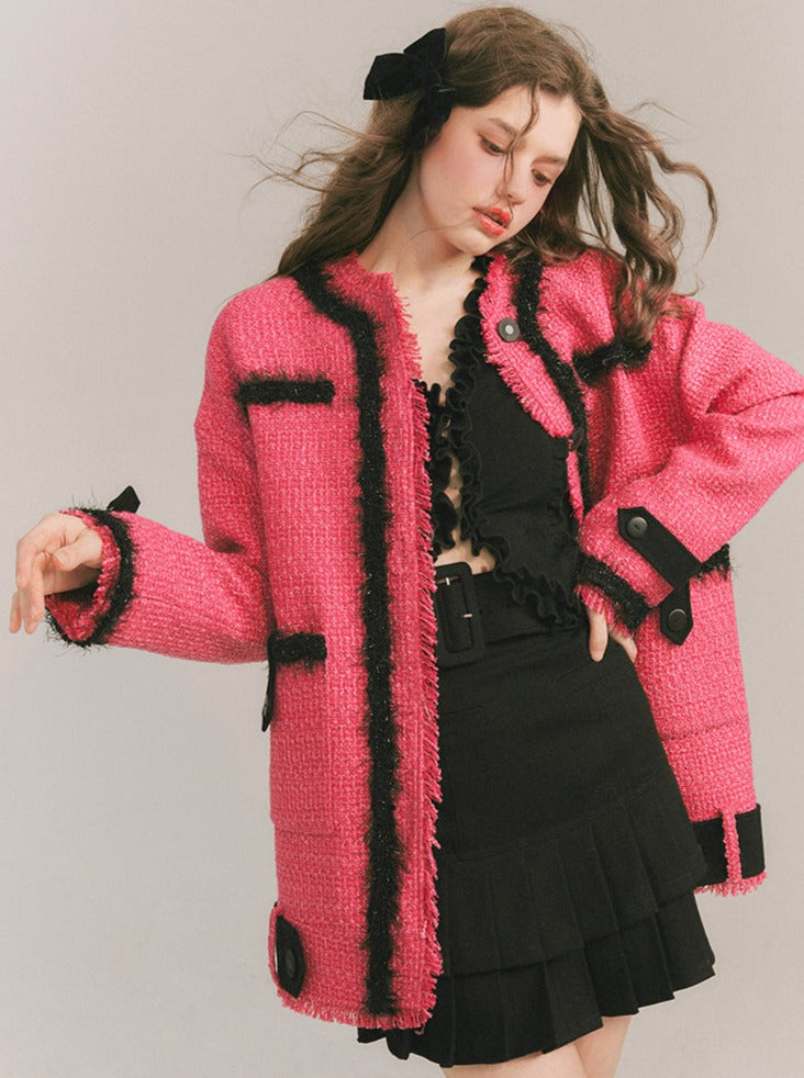 Vivid Pink Tweed Long Jacket