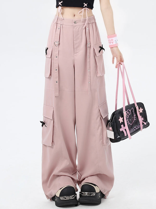 Side Ribbon Wide Long Pants
