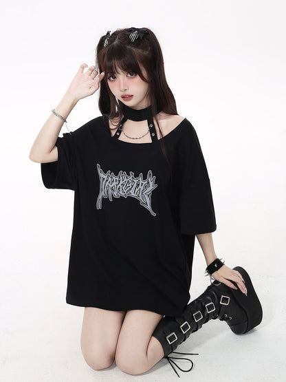 Choker Neck Gothic Loose Chain T-shirt