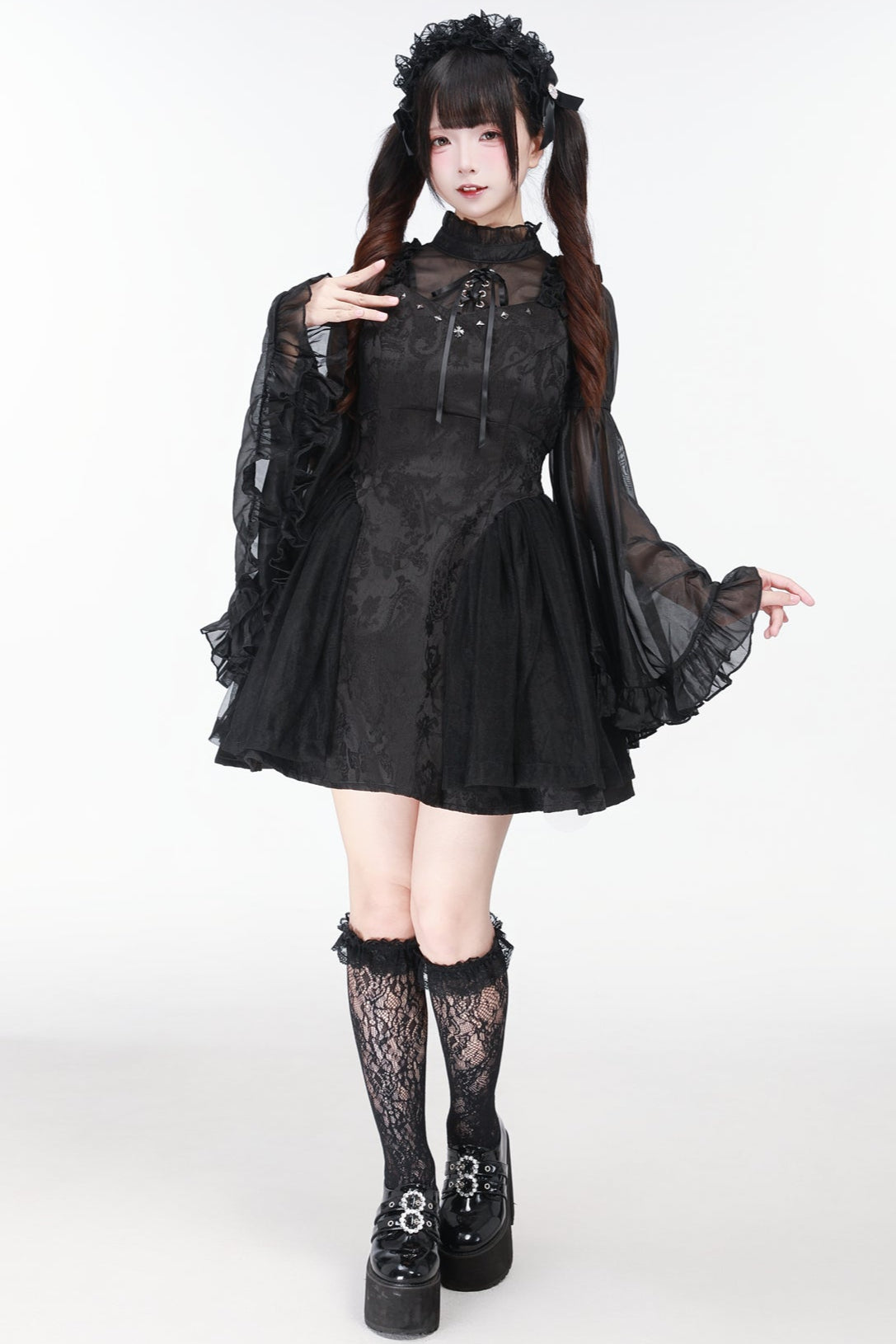 地雷バードサスペンダードレス＋シアースリーブトップス