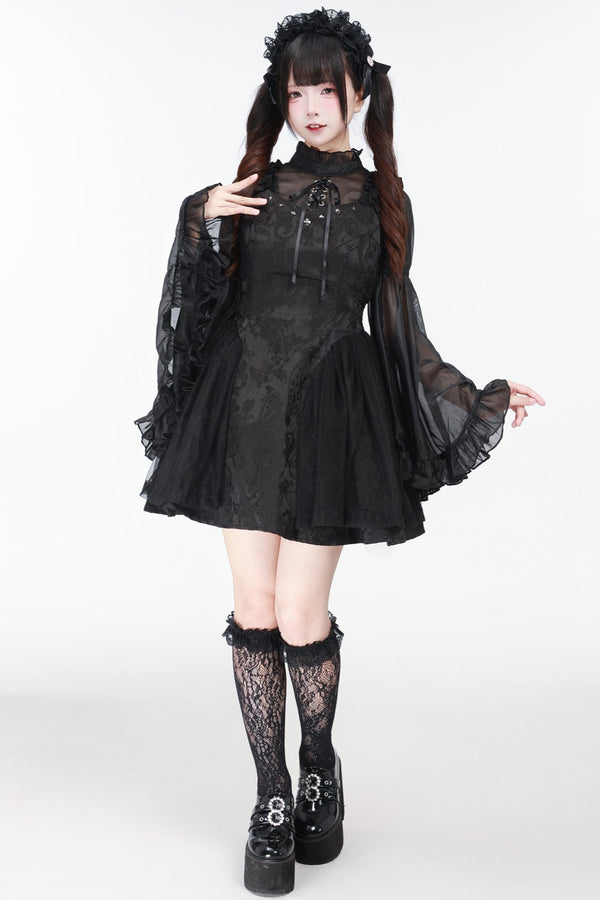 地雷バードサスペンダードレス＋シアースリーブトップス