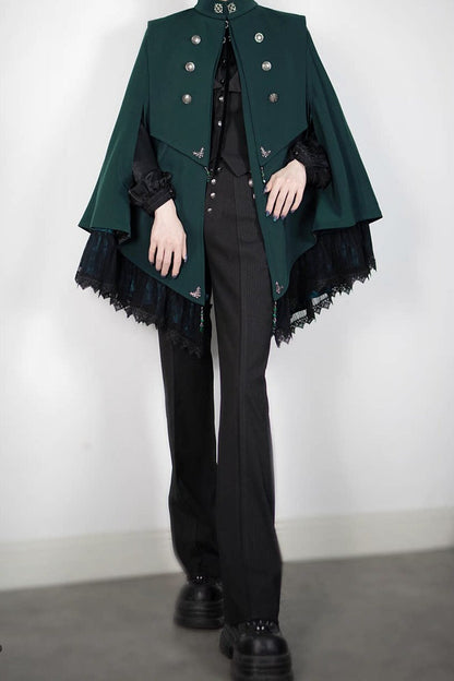 【9月5日予約締切】Dark Red/Dark Green Gothic Chain Layered Lace Cape Coat(Short Length/Long Length)