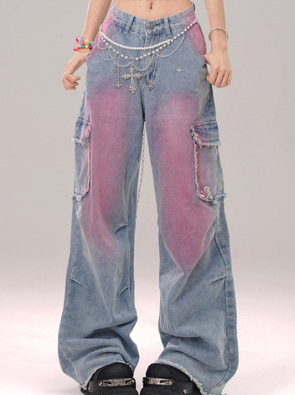 Pink Spray Design Loose Pants