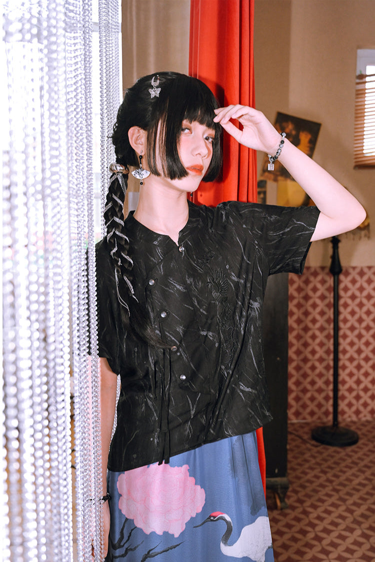 Retro China Tassel Stand Collar Shirt