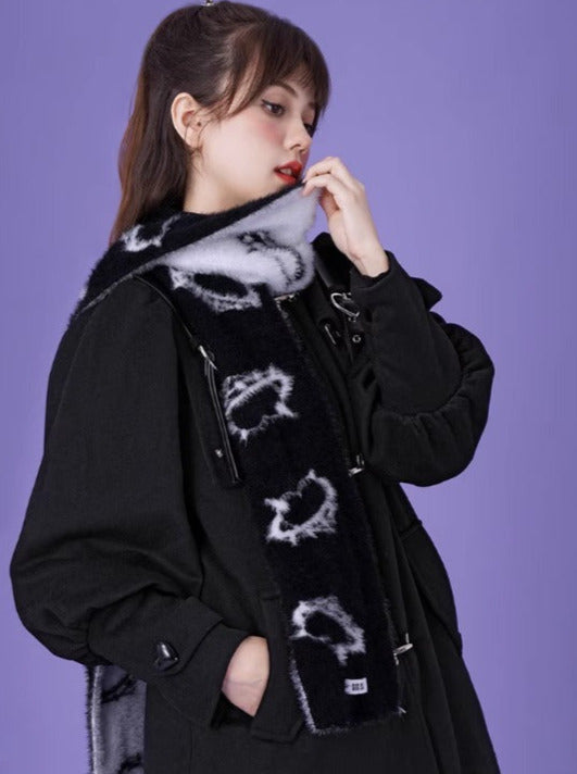 Faux Mink Sweet Cool Black White Double-Sided Scarf