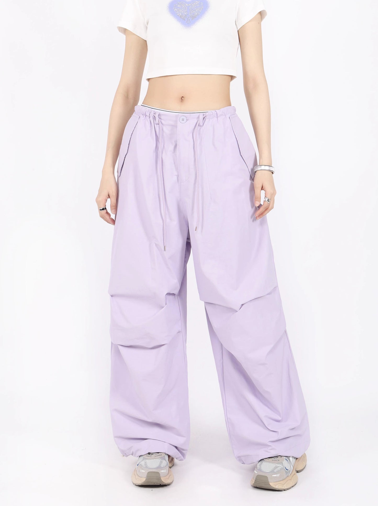 American retro high waist wide straight parachute pants