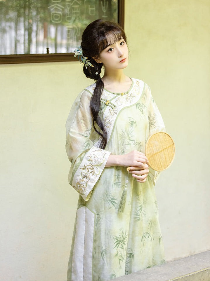 Chuan Dai Time : Bamboo Wind Crossing Classical Restoration Sense Caftan Suspendron Skirt New Chinese National Style Zen Suit Women