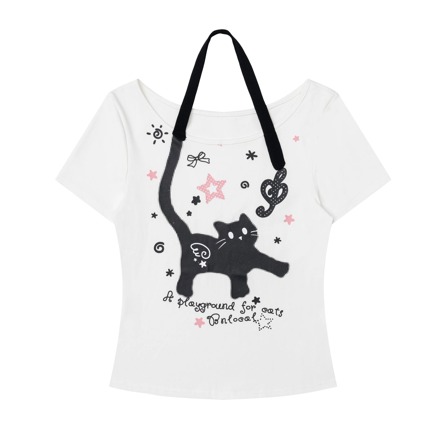 T-Shirt mit kleiner schwarzer Katze