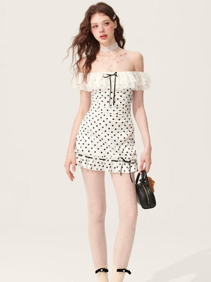 [Reservations] Lace Dot Off-the-shoulder White Dress