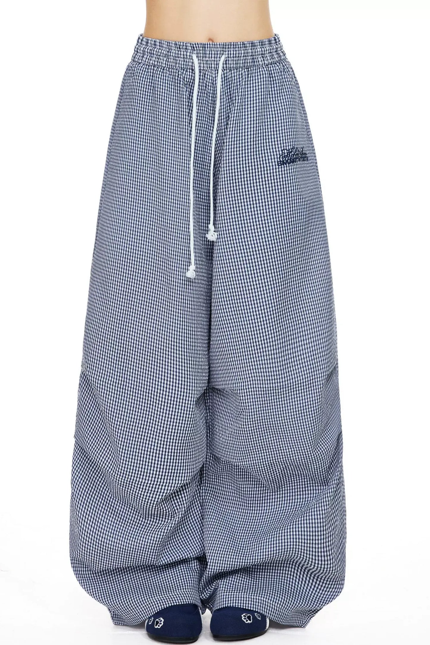 Retro Little Check Wide Leg Pants