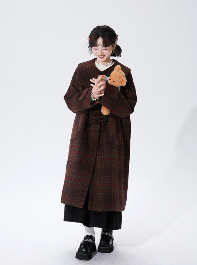 Christmas Check Long Wool Coat