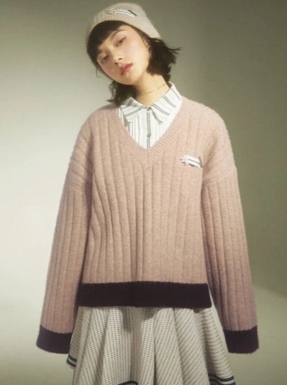 Dusty Pink Mohair V-Neck Sweater