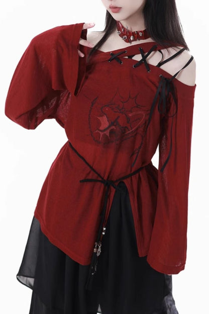 Splice mode red top + mode pants + rose belt