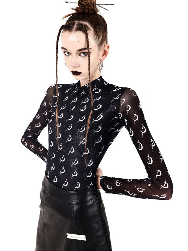 Electric Moon Mall Mall High Neck Double Layer Mesh Sia Shirt