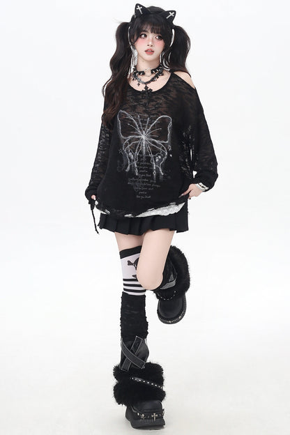 レイジーカットアウトオフショルダーレーストップス