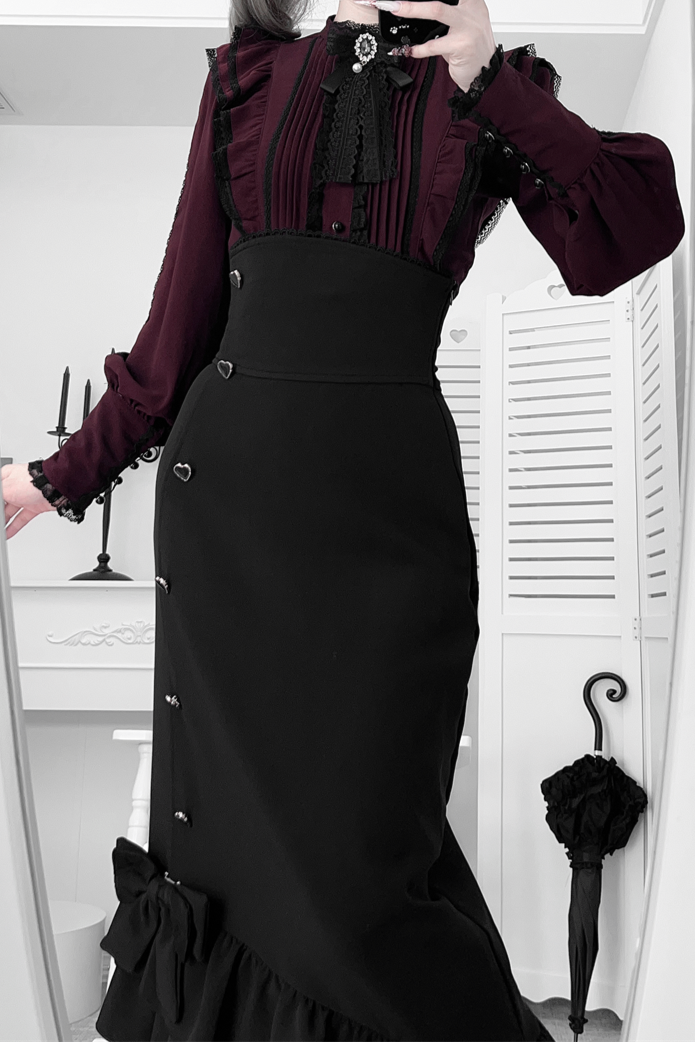 【数量限定】Heartbeat Love Songクリアエレガントリボンシャツ＋フィッシュテールスカートセット