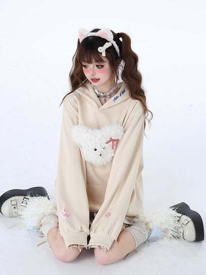 Fluffy Morabito Rabbit Loose Pastel Color Hooded Hooded Hoodie