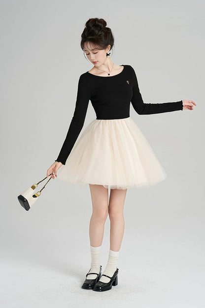 パッチワークメッシュフレンチドレス