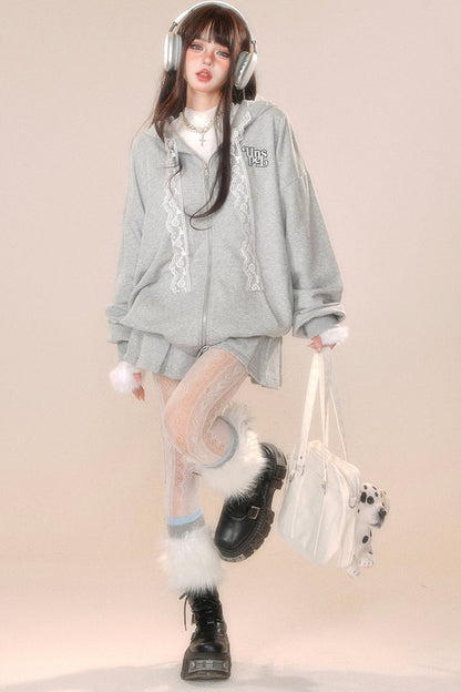 レースフーディースウェットシャツジャケット