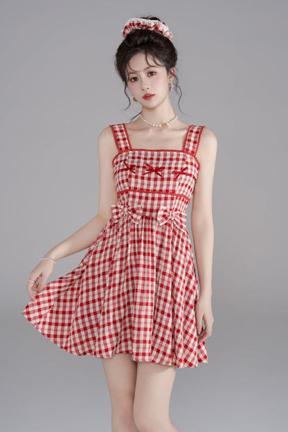 Sleeveless Checkered Summer Dress