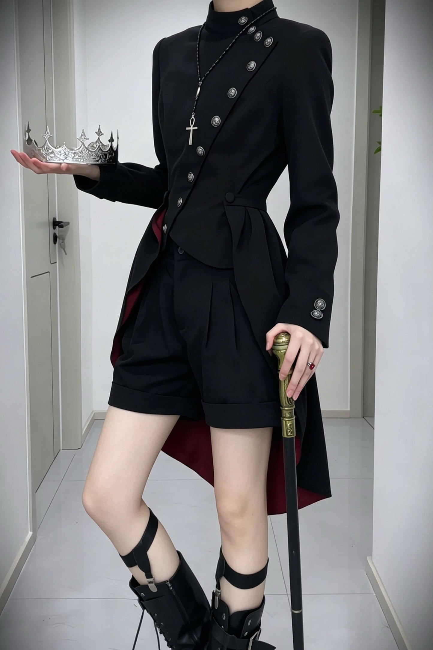 【9月28日予約締切】Gothic Prince Stand Collar Asymmetric Coat Jacket With Train