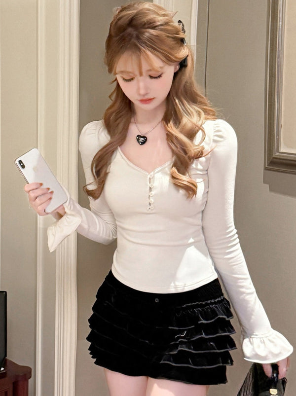 スイートインナーバレエスタイルVネックトップス