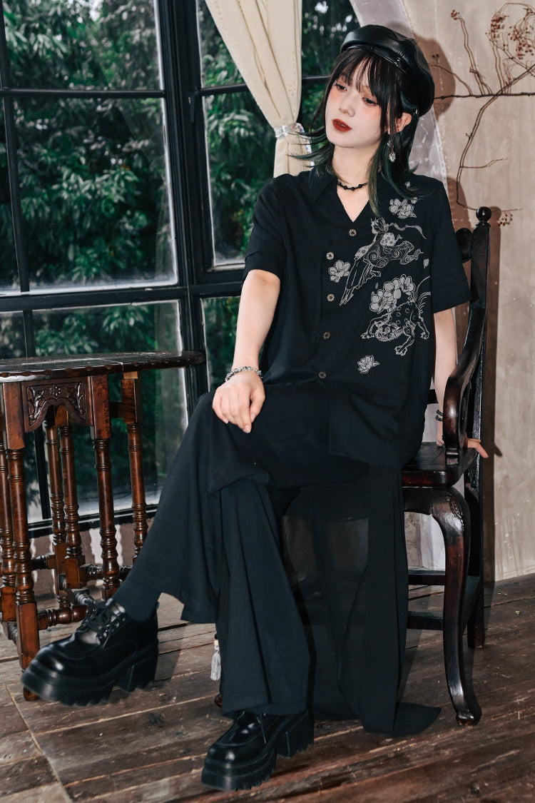 モードチャイナデザインワイドレッグパンツ