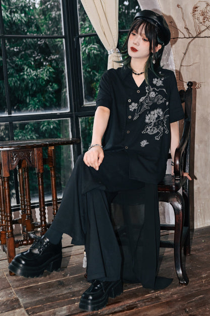 モードチャイナデザインワイドレッグパンツ