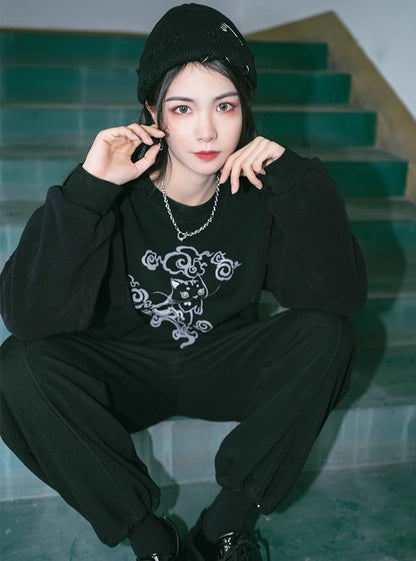 Black Velvet Sweatshirt Casual Pants China Suit