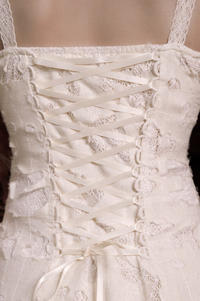 コットンラブハートリボンカットアウトレーススリップドレス