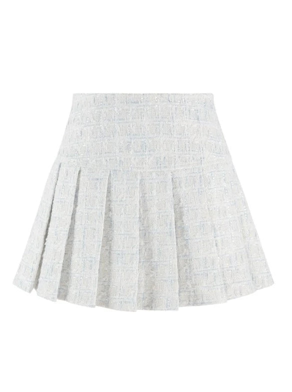 French Short Tweed Jacket + Tweed Pleated Skirt