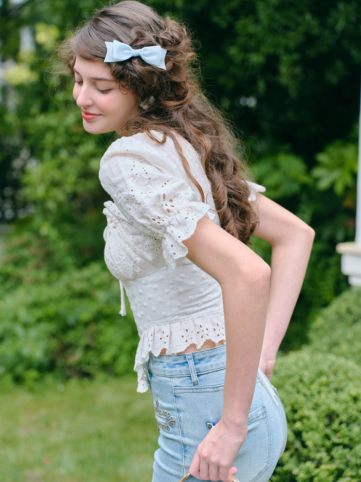 Puff Sleeve Sweet Pure White Short Top