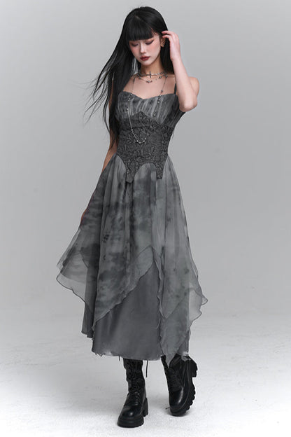 Ghost Girl Gray Suspender Dress