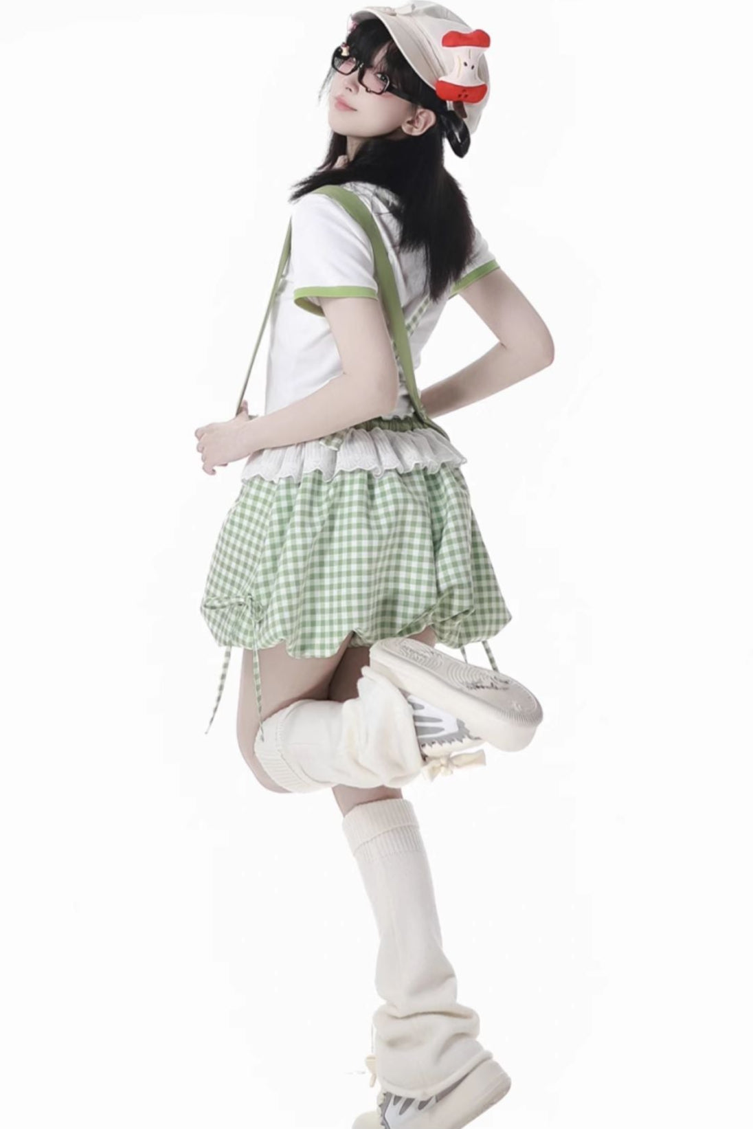 Blue Apple Vibe Top + Suspender Skirt + Wide Pants
