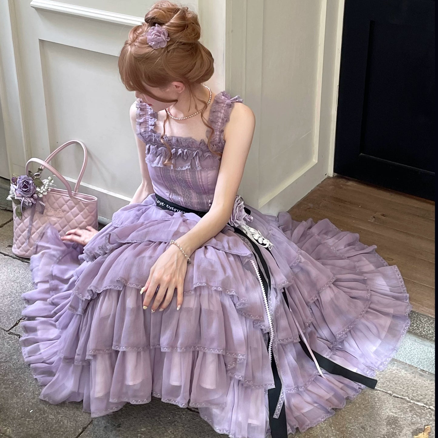[Pre-order Deadline: July 31] Romantic Sweet Lolita Square-Neck Tiered JKS Ribbon Dress