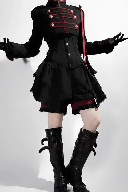 【9月13日予約締切】Black Red Military Ruffle Lolita Series Accessories (Officer cap ・ Leg covers ・ Sash)