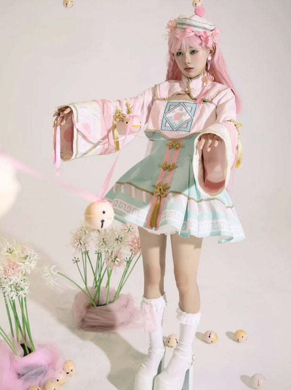 [Produit en précommande] Robe Lolita douce rose Little Jiangshi + veste + chapeau + ruban