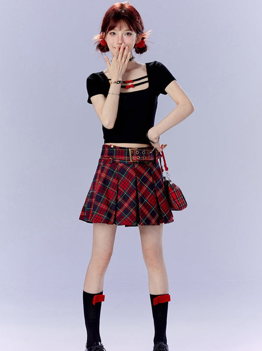 Retro College Style Pleated Skirt