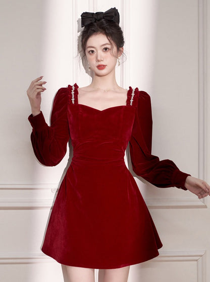 Square Collar Elegant Velvet Dress