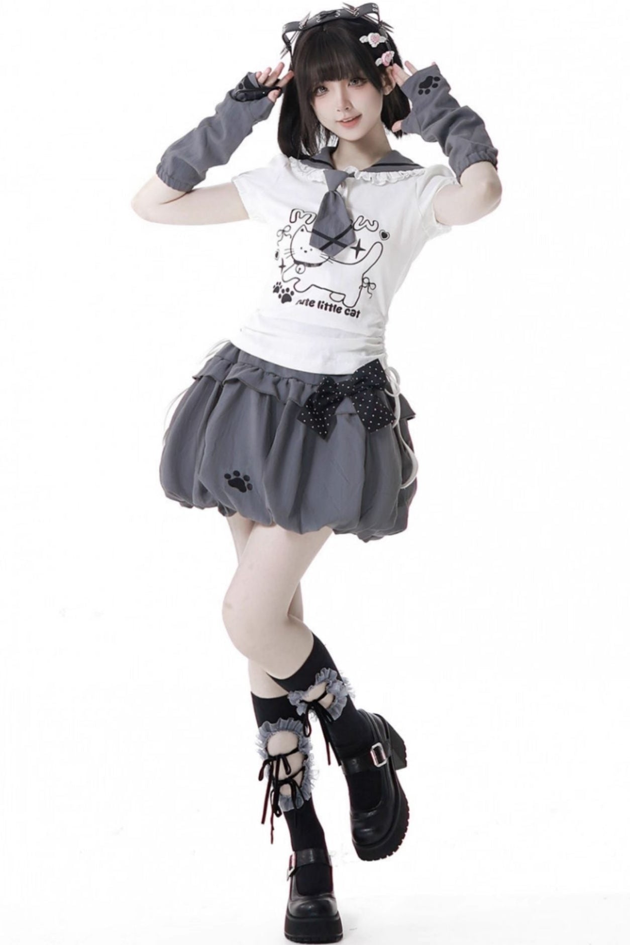 セーラーカラートップス＋バルーンスカート